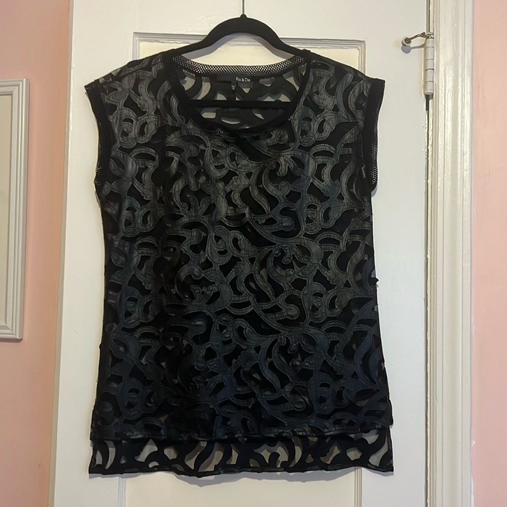 Black Pleather and Mesh Top
